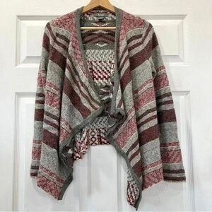 Natural Striped Red & Gray Womens Open Sweater Cardigan Size Small